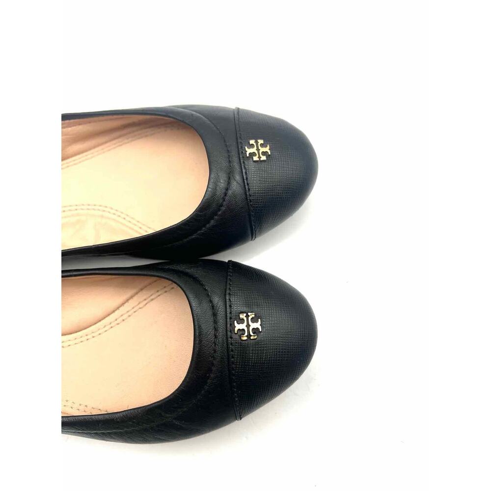 Tory Burch Size 5 Black/Gold Embellished Leather Designer Flats - Picture 6 of 10